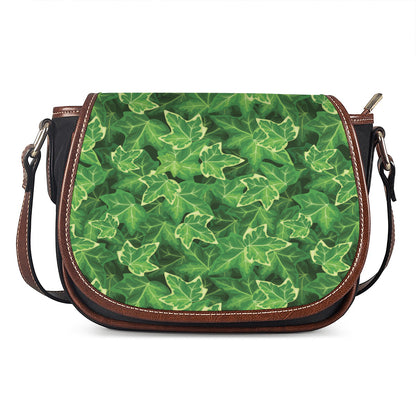 Green Ivy Leaf Pattern Print Saddle Bag