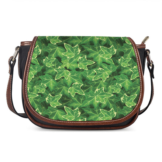 Green Ivy Leaf Pattern Print Saddle Bag