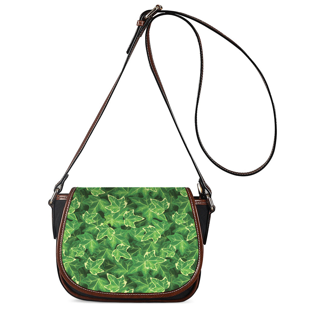 Green Ivy Leaf Pattern Print Saddle Bag