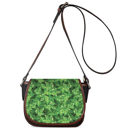 Green Ivy Leaf Pattern Print Saddle Bag