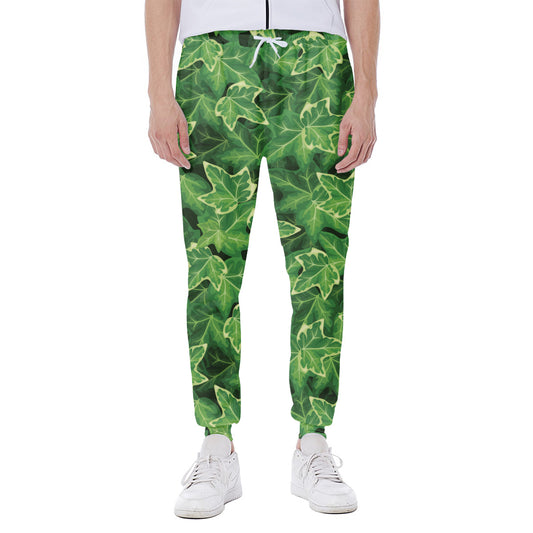Green Ivy Leaf Pattern Print Scuba Joggers