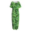 Green Ivy Leaf Pattern Print Short Sleeve Long Nightdress