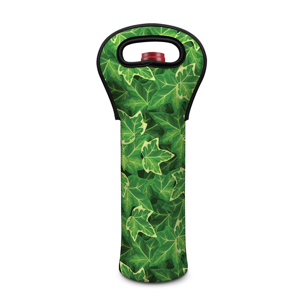 Green Ivy Leaf Pattern Print Single Neoprene Wine Tote