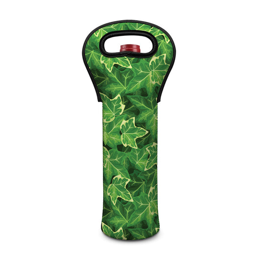 Green Ivy Leaf Pattern Print Single Neoprene Wine Tote