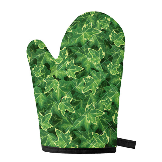 Green Ivy Leaf Pattern Print Single Oven Mitt