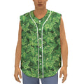 Green Ivy Leaf Pattern Print Sleeveless Baseball Jersey
