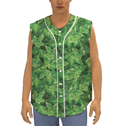 Green Ivy Leaf Pattern Print Sleeveless Baseball Jersey
