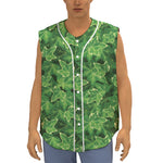 Green Ivy Leaf Pattern Print Sleeveless Baseball Jersey