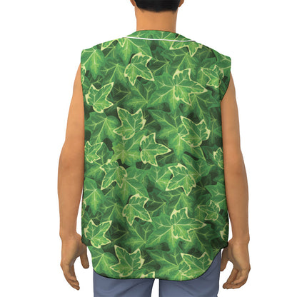 Green Ivy Leaf Pattern Print Sleeveless Baseball Jersey