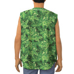 Green Ivy Leaf Pattern Print Sleeveless Baseball Jersey