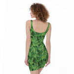 Green Ivy Leaf Pattern Print Sleeveless Bodycon Dress