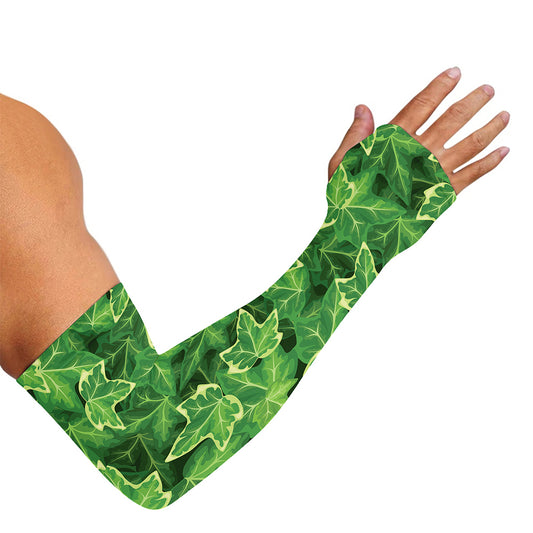 Green Ivy Leaf Pattern Print Sun Protection Arm Sleeves