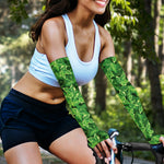 Green Ivy Leaf Pattern Print Sun Protection Arm Sleeves