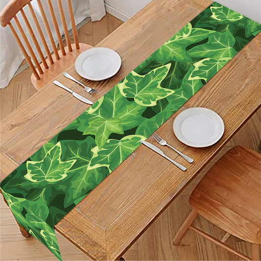 Green Ivy Leaf Pattern Print Table Runner