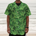 Green Ivy Leaf Pattern Print Textured Short Sleeve Shirt