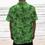 Green Ivy Leaf Pattern Print Textured Short Sleeve Shirt