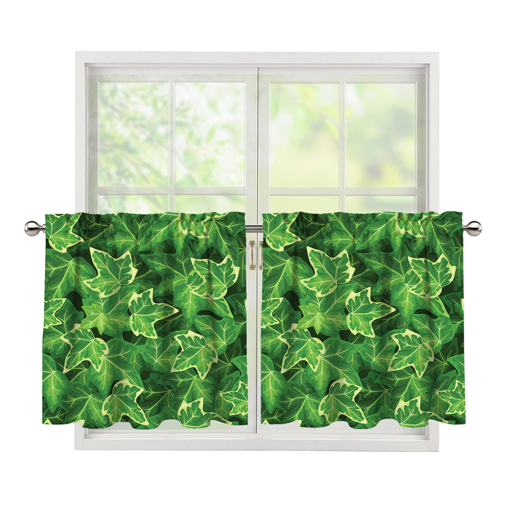 Green Ivy Leaf Pattern Print Tier Curtains