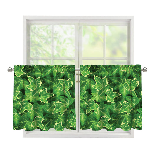 Green Ivy Leaf Pattern Print Tier Curtains