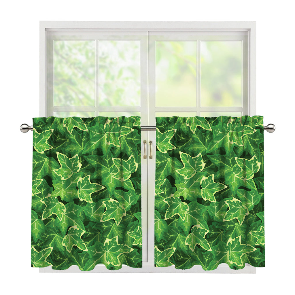 Green Ivy Leaf Pattern Print Tier Curtains