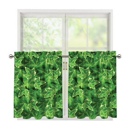 Green Ivy Leaf Pattern Print Tier Curtains