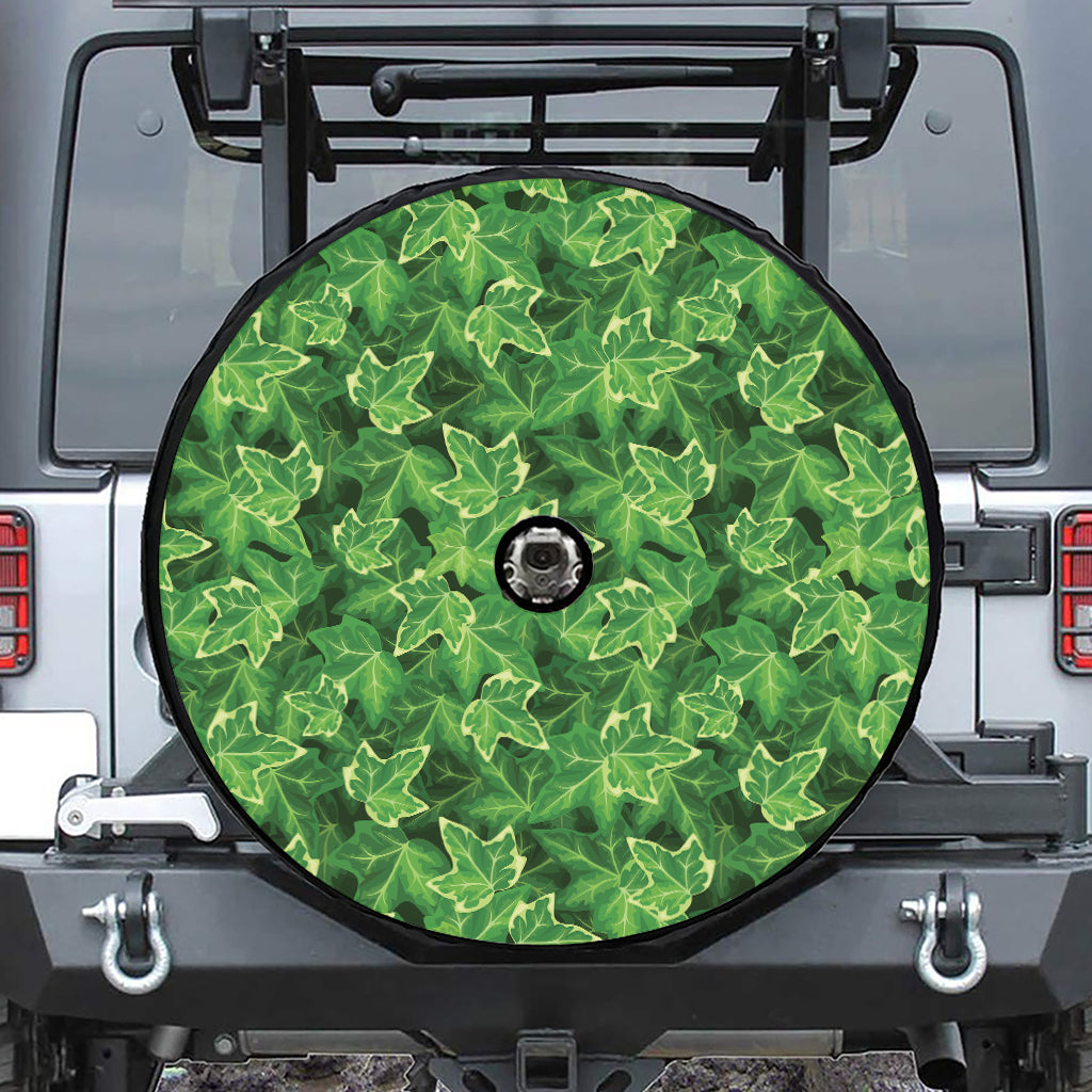 Green Ivy Leaf Pattern Print Tire Cover With Camera Hole
