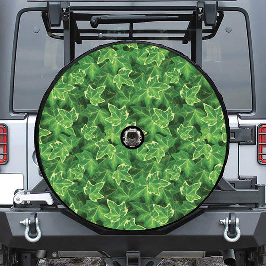 Green Ivy Leaf Pattern Print Tire Cover With Camera Hole