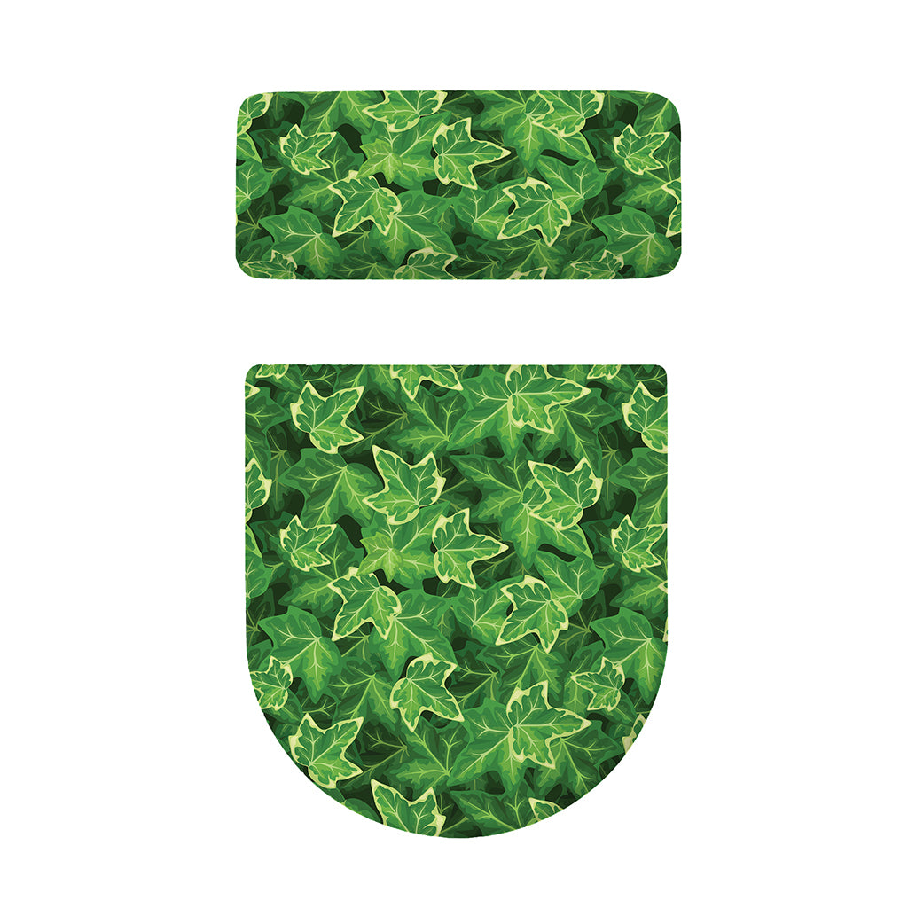 Green Ivy Leaf Pattern Print Toilet Lid And Tank Cover Set