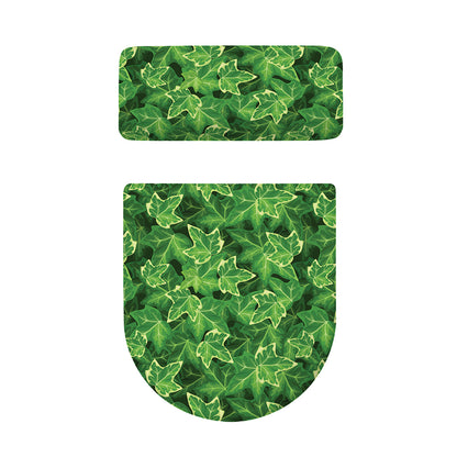Green Ivy Leaf Pattern Print Toilet Lid And Tank Cover Set