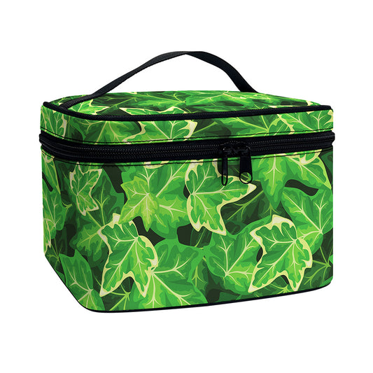 Green Ivy Leaf Pattern Print Travel Makeup Bag