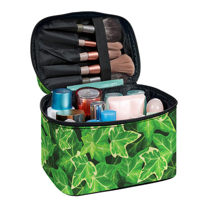 Green Ivy Leaf Pattern Print Travel Makeup Bag