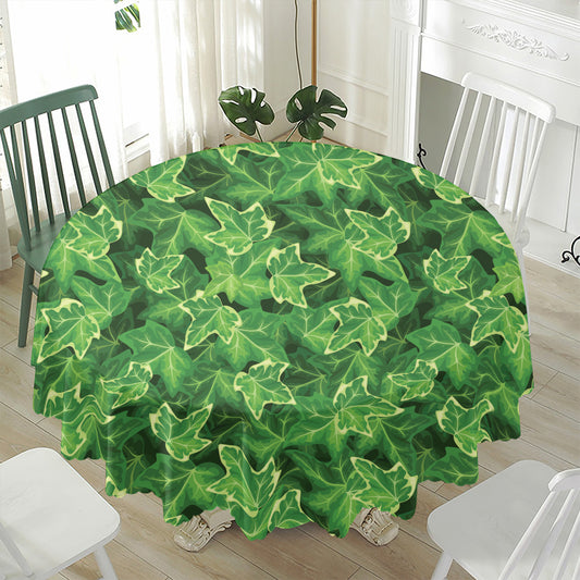 Green Ivy Leaf Pattern Print Waterproof Round Tablecloth