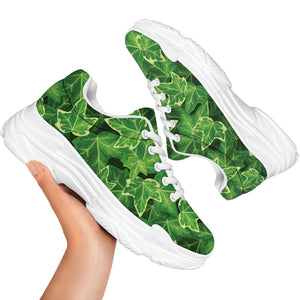 Green Ivy Leaf Pattern Print White Chunky Shoes