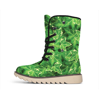 Green Ivy Leaf Pattern Print Winter Boots