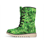 Green Ivy Leaf Pattern Print Winter Boots