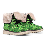Green Ivy Leaf Pattern Print Winter Boots