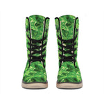 Green Ivy Leaf Pattern Print Winter Boots