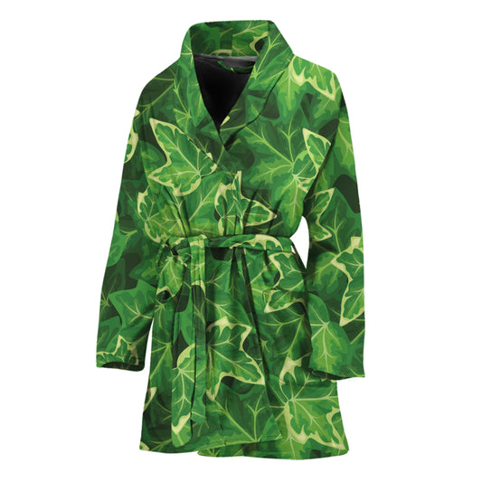 Green Ivy Leaf Pattern Print Women's Bathrobe