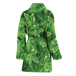 Green Ivy Leaf Pattern Print Women's Bathrobe