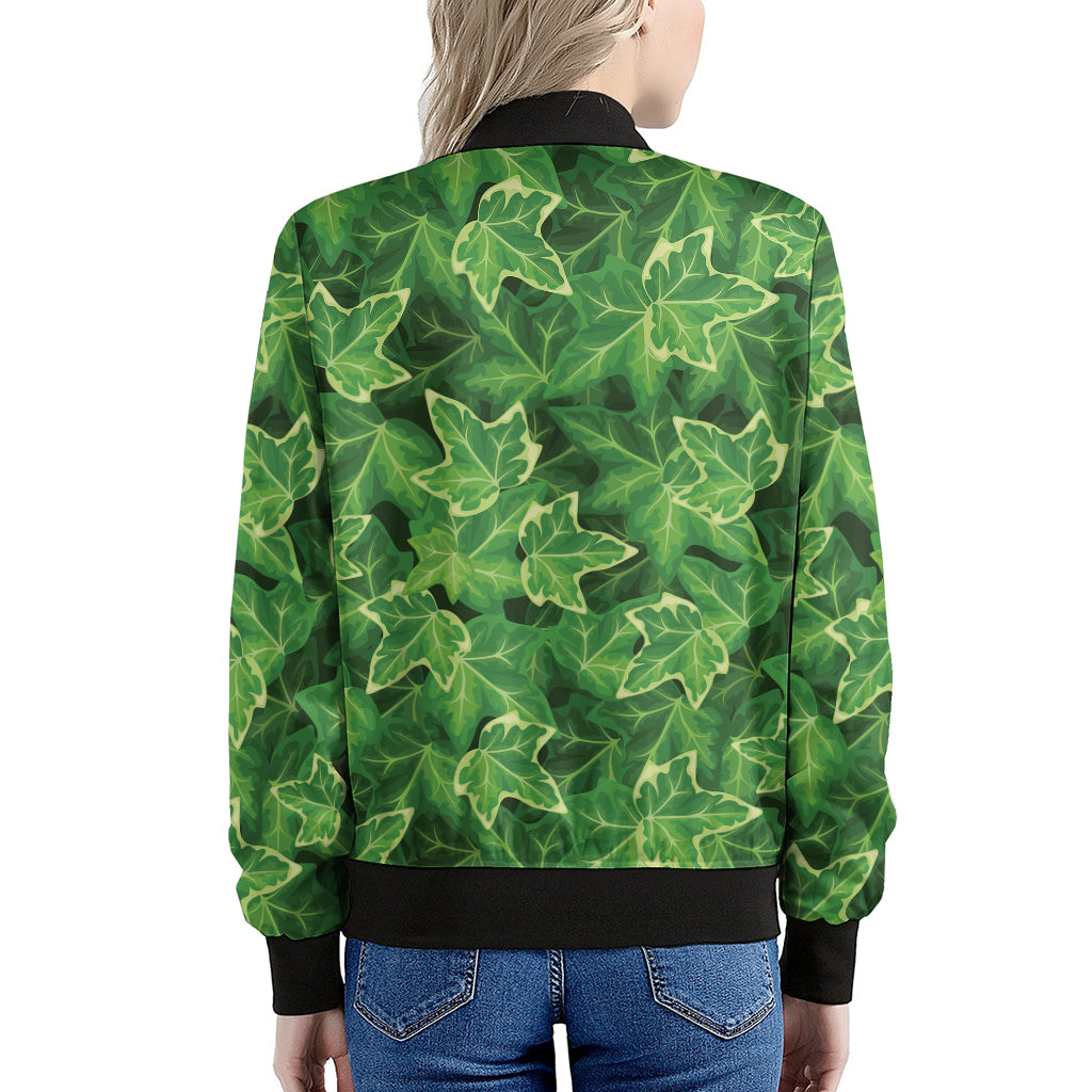 Green Ivy Leaf Pattern Print Women's Bomber Jacket