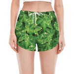 Green Ivy Leaf Pattern Print Women's Split Running Shorts