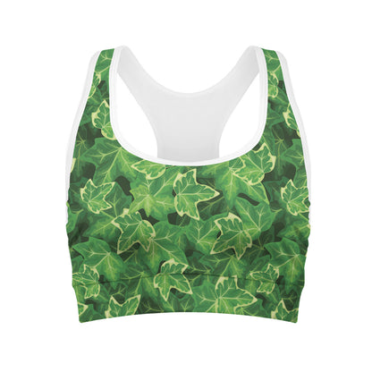 Green Ivy Leaf Pattern Print Women's Sports Bra
