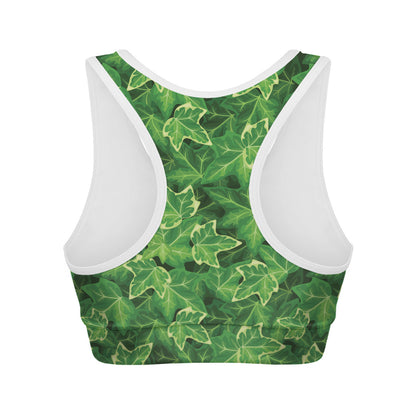 Green Ivy Leaf Pattern Print Women's Sports Bra