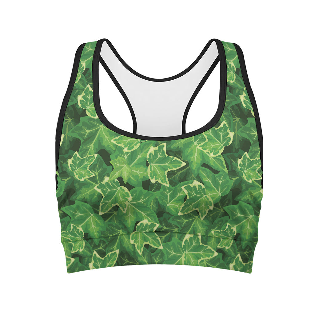 Green Ivy Leaf Pattern Print Women's Sports Bra