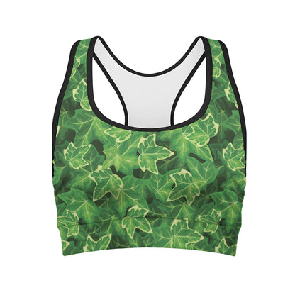 Green Ivy Leaf Pattern Print Women's Sports Bra