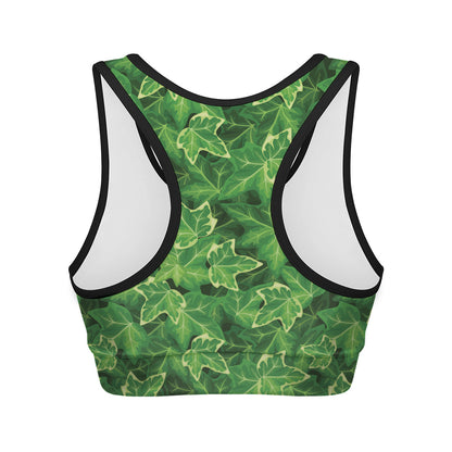 Green Ivy Leaf Pattern Print Women's Sports Bra