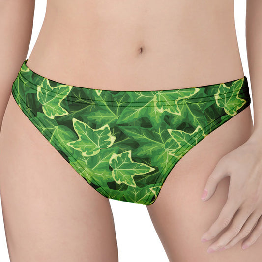 Green Ivy Leaf Pattern Print Women's Thong