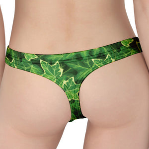 Green Ivy Leaf Pattern Print Women's Thong