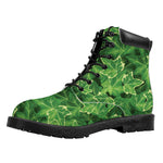 Green Ivy Leaf Pattern Print Work Boots