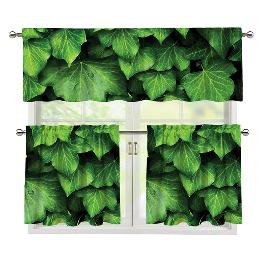 Green Ivy Leaf Print 3 Piece Kitchen Curtains