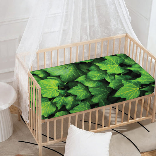 Green Ivy Leaf Print Baby Crib Sheet